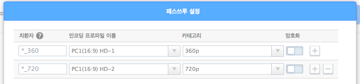 패스스루 설정 창